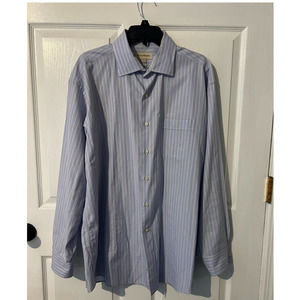 Men's TOMMY BAHAMA Blue Tan Stripe Long Sleeve‎ Button Down Shirt 34-35 17 1/2